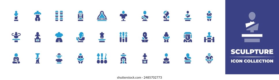 Sculpture icon collection. Duotone color. Vector illustration. Containing sculpture, bust, statue, avantgarde, humasapas, sphynx, potter, venusofwillendorf, sculptures.