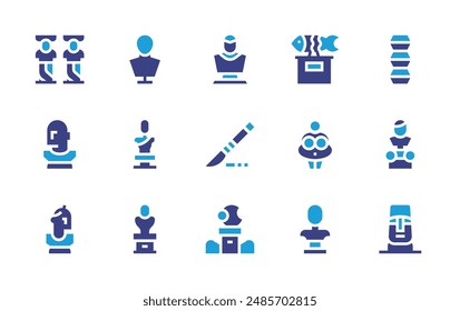 Sculpture icon set. Duotone color. Vector illustration. Containing sculpture, bust, venusofwillendorf, monument, statue, caryatid, scalpel.