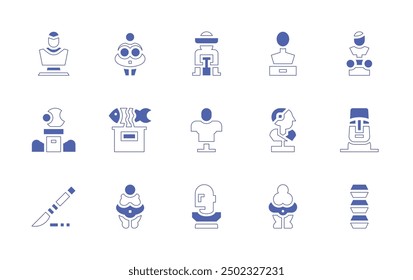 Sculpture icon set. Duotone style line stroke and bold. Vector illustration. Containing sculpture, bust, venusofwillendorf, monument, scalpel, statue, jeju.