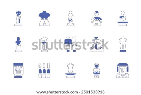 Sculpture icon set. Duotone style line stroke and bold. Vector illustration. Containing sculpture, statue, bust, venusofwillendorf, gouges, sphynx, monument.