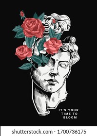 Sculpture illustration with roses. Vector graphic for t-shirt prints, posters and other uses.