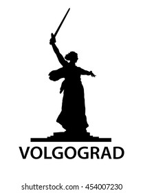  Sculpture Motherland Calls. The black silhouette sculpture on a white background.The symbol of Volgograd.Russian Federation.Logo.Vector EPS 10
