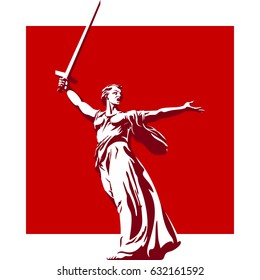 Sculpture Motherland calls. Symbol Volgograd. Russian Federation. Vector illustration