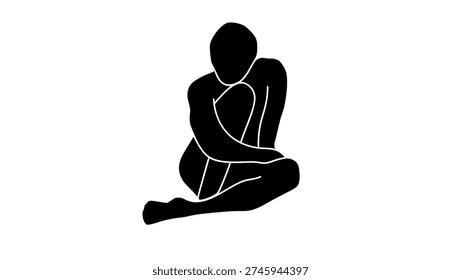 sculpture of a seated man, black isolated silhouette