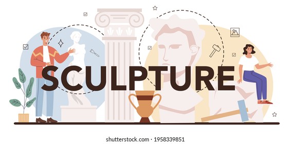 Sculpture typographic header. Creating sculpture of the marble, wood