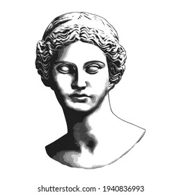 Sculpture of a woman head painted in the antique style