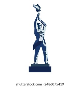 Escultura de un trabajador con una antorcha. El logotipo es azul oscuro sobre un fondo blanco. Escultura de hormigón armado. Símbolo de Lugansk. Logo. Rótulo. Ilustración vectorial