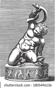 Escultura del joven Hércules en batalla con una serpiente, anónima, 1584, grabado vintage.