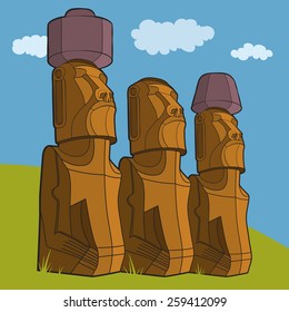 Sculptures of Easter island Rapa Nui. Vector Illustration