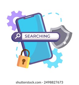 scured search engine website with phone and padlock isolated.