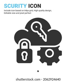 Scurity icon vector with glyph style isolated on white background. Vector illustration server protected sign symbol icon concept for digital IT, logo, industry, technology, apps, web and project