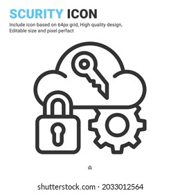 Vector de icono de seguridad con estilo de contorno aislado en fondo blanco. Icono de símbolo de signo protegido de servidor de ilustración vectorial para TI digital, logotipo, industria, tecnología, aplicaciones, web y proyecto