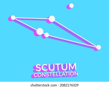 Scutum constellation 3d symbol. Constellation icon in isometric style on blue background. Cluster of stars and galaxies. Vector illustration