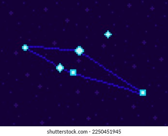 Scutum constellation in pixel art style. 8-bit stars in the night sky in retro video game style. Cluster of stars and galaxies. Design for applications, banners and posters. Vector illustration