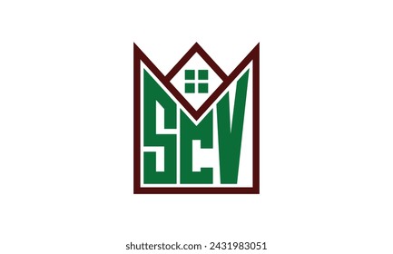 SCV carta inicial constructores inmobiliarios logo diseño vector. construcción, vivienda, casa rotulador, propiedad, edificio, apartamento, piso, compartimento, negocio, corporativo, alquiler de casa, alquiler, comercial