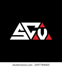 SCV triangle letter logo design with triangle shape. SCV triangle logo design monogram. SCV triangle vector logo template with red color. SCV triangular logo Simple, Elegant, and Luxurious design.