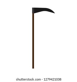 Scythe black gardening harvest tool flat icon vector. Field sharp work cutter