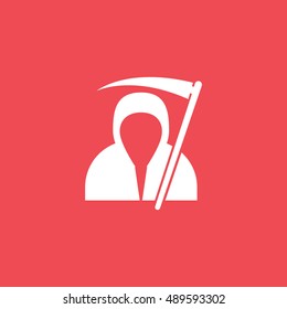 Scythe Death Halloween Concept Flat Icon On Red Background