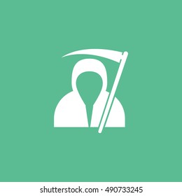 Scythe Death Halloween Concept  Flat Icon On Green Background