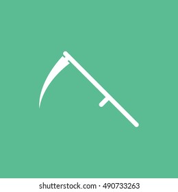 Scythe Death Halloween Concept  Flat Icon On Green Background