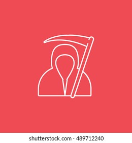 Scythe Death Halloween Concept Line Icon On Red Background