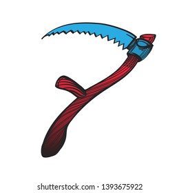 Scythe of death on a white background. Cartoon style.