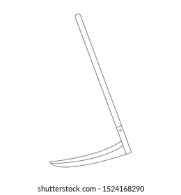 
Scythe drawing in linear style isolated on white background. Agricultural work, landscape design. Gardening Tools. Rural life in vector illustration.