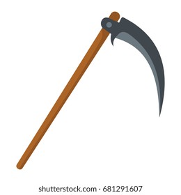 Scythe flat cartoon icon. Vector illustration for design and web isolated on white background. 