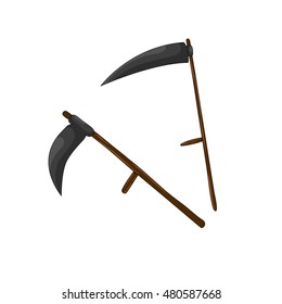 scythe for grass set isolated on white background.