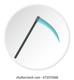 Scythe icon in flat circle isolated vector illustration for web