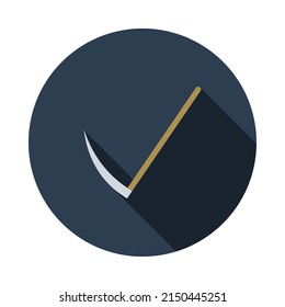 Scythe Icon. Flat Circle Stencil Design With Long Shadow. Vector Illustration.