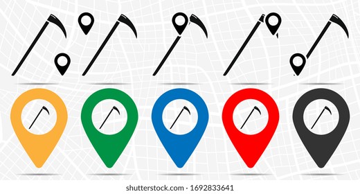 Scythe icon in location set. Simple glyph, flat illustration element of halloween theme icons