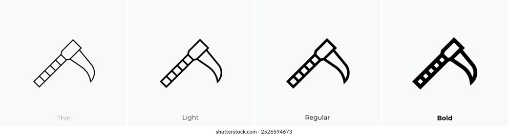 scythe icon. Thin, Light Regular And Bold style design isolated on white background