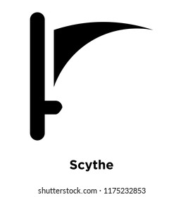 Scythe icon vector isolated on white background, logo concept of Scythe sign on transparent background, filled black symbol