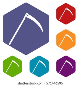 Scythe icons set rhombus in different colors isolated on white background