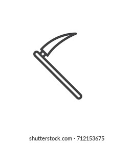 Scythe line icon, outline vector sign, linear style pictogram isolated on white. Halloween holiday Symbol, logo illustration. Editable stroke