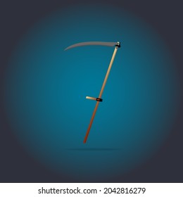 A scythe for manual mowing of grass on a colored background. A vector image.