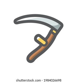 Icono del vector de herramientas de agricultura retro Scythe Cartoon.