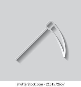 Scythe simple icon. Flat design. Paper style with shadow. Gray background.ai