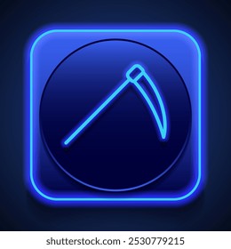 Scythe icono simple. Diseño plano. Estilo de neón azul en el Botón. Con shadow.ai