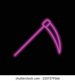 Scythe simple icon. Flat desing. Purple neon on black background.ai