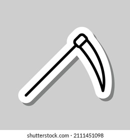 Scythe simple icon. Flat desing. Sticker with shadow on gray background.ai