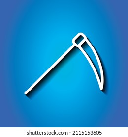 Scythe simple icon. Flaches Design. Weißes Symbol auf blauem Hintergrund.ai