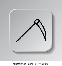 Scythe simple icon. Flaches Design. Schwarzes Symbol auf der quadratischen Schaltfläche mit Schatten. Grauer Hintergrund.ai