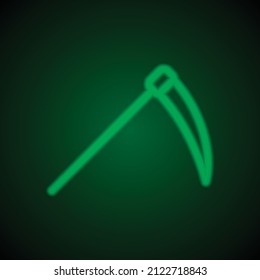 Scythe simple icon. Flat desing. Green neon on black background with green light.ai
