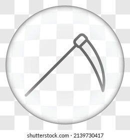 Scythe simple icon. Flat desing. Glass button on transparent grid.ai