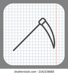 Scythe simple icon. Flat desing. On graph paper. Grey background.ai