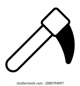 scythe, vector black filled outline icon.