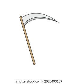 Scythe vector illustration. Hand drawn tool of the grim reaper, the death. Isolated.