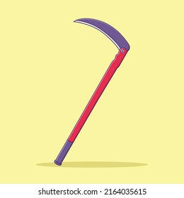 Scythe Vector Illustration. Object. Farming Tool Vector. Flat Cartoon Style Suitable for Web Landing Page, Banner, Flyer, Sticker, Card, Background